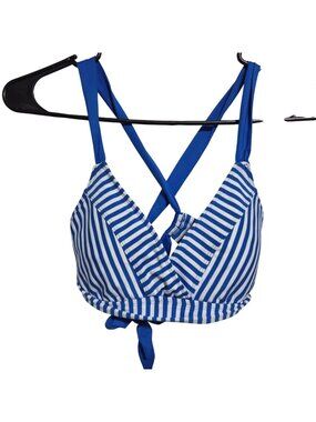 Mossimo Striped Bikini Top Size Medium Blue White Tie Back Straps Swimwear